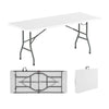 6 ft portable folding table with HDPE tabletop, sturdy metal legs, and carrying handle for picnics and indoor use.