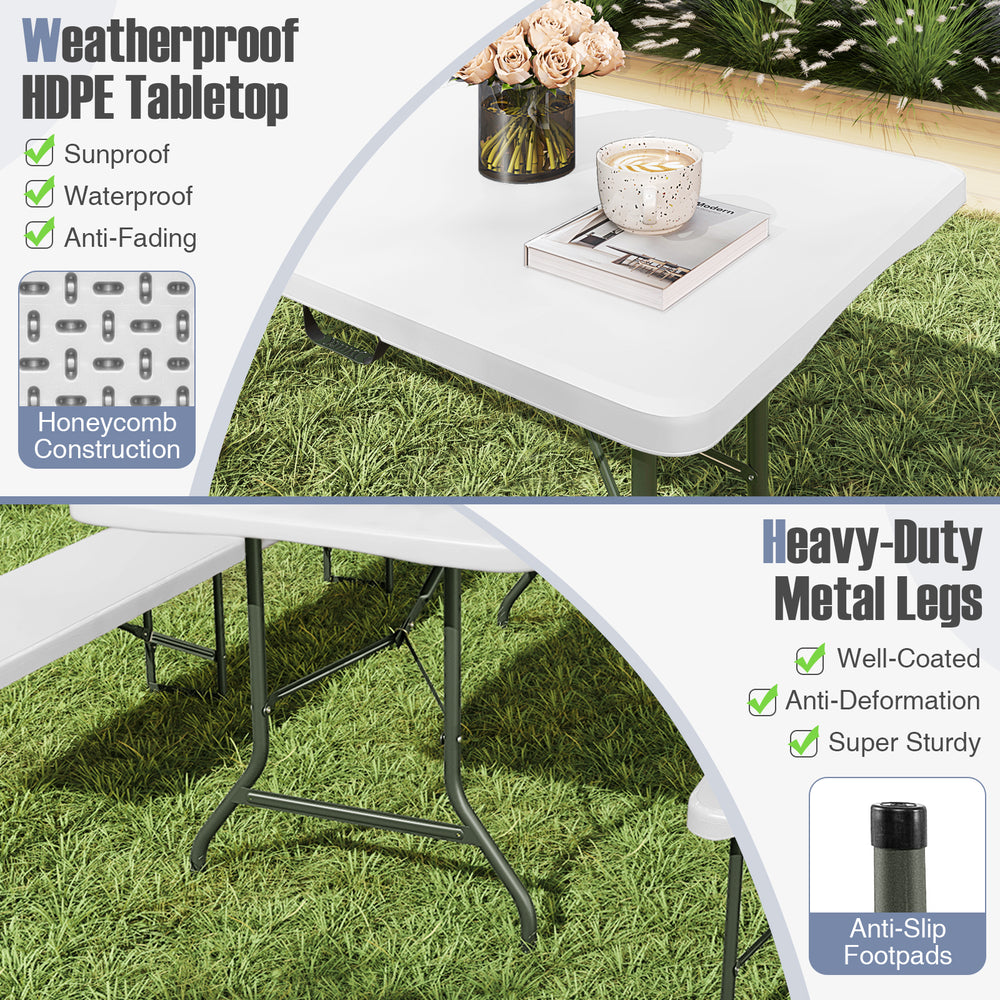 6 ft portable folding table with weatherproof HDPE tabletop and heavy-duty metal legs, ideal for outdoor picnics and.