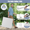 Portable 6 ft folding table with white HDPE tabletop, carrying handle, and 350 lbs capacity for outdoor and indoor use.