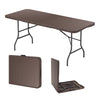 Portable 6 ft folding table with rattan-like HDPE tabletop, featuring a safe lock mechanism and sturdy metal legs for.