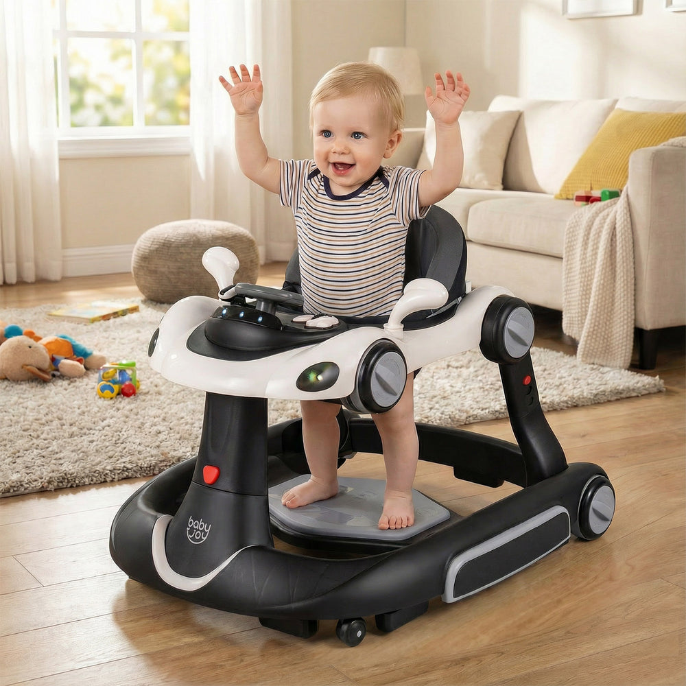 6-in-1 Baby Walker with Canopy Portable Activity Center Bouncer Rocker Combo with Music-White - Gallery View 1 of 11