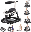 6-in-1 baby walker in white with removable canopy, adjustable height, and entertainment features for versatile use.