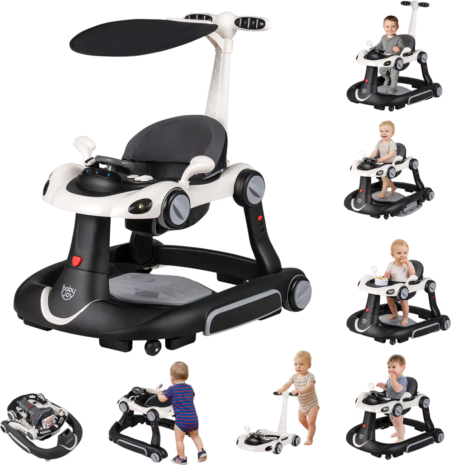 Costway 6-in-1 Baby Walker Portable Activity Center Bouncer Rocker w/ Canopy Music 53201048 New