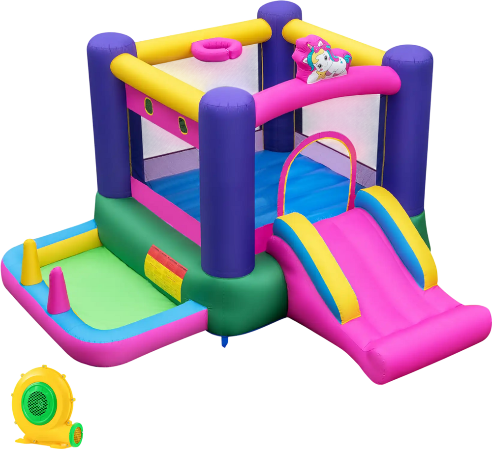 6-in-1 Bouncy Castle Inflatable Bounce House with Slide and Ball Pit with 480W Blower