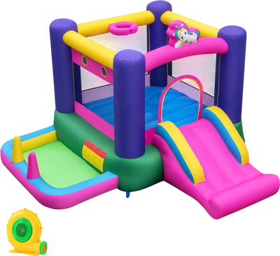 Costway 6-in-1 Inflatable Bounce House Bouncy Castle Slide Ball Pit w/ 370W Blower 53248691 New