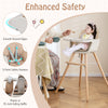 6-in-1 convertible wooden highchair in light brown with 5-point safety harness and smooth round edges for enhanced.