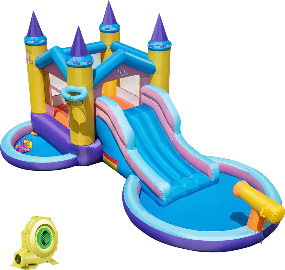 6-in-1 Inflatable Kids Water Park with 735W Blower