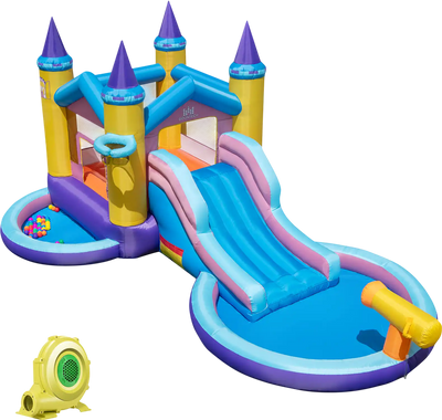 Costway 6-in-1 Inflatable Kids Water Park w/ 735W Blower 127395486 New