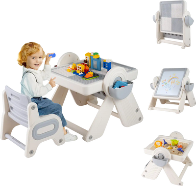 Costway 6-in-1 Multi-Activity Kids Table & Chair Set Art Easel Folding 97517472 New