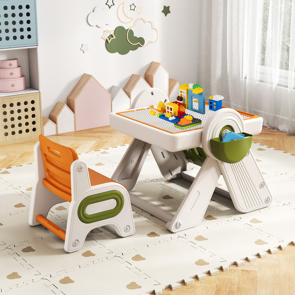 6-in-1 Multi-activity Children Table and Chair Set Folding Art Easel Set-Orange - Gallery View 1 of 11