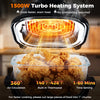 6-in-1 portable glass air fryer with dual containers, 1500W turbo heating, and 360° air circulation for crispy meals.