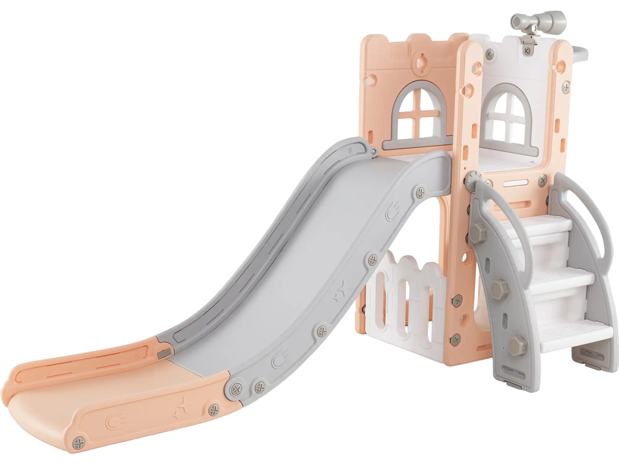 Costway 6-in-1 L-Shaped Toddler Slide Playground w/ Basketball Hoop Ladder 64733307 New