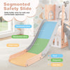 L-shaped toddler slide in pink with acceleration, deceleration, and buffer zones for safe play and skill development.