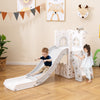 6-in-1 Toddler Slide L-shaped Playground with Basketball Hoop and Ladder-Gray - Gallery View 1 of 11