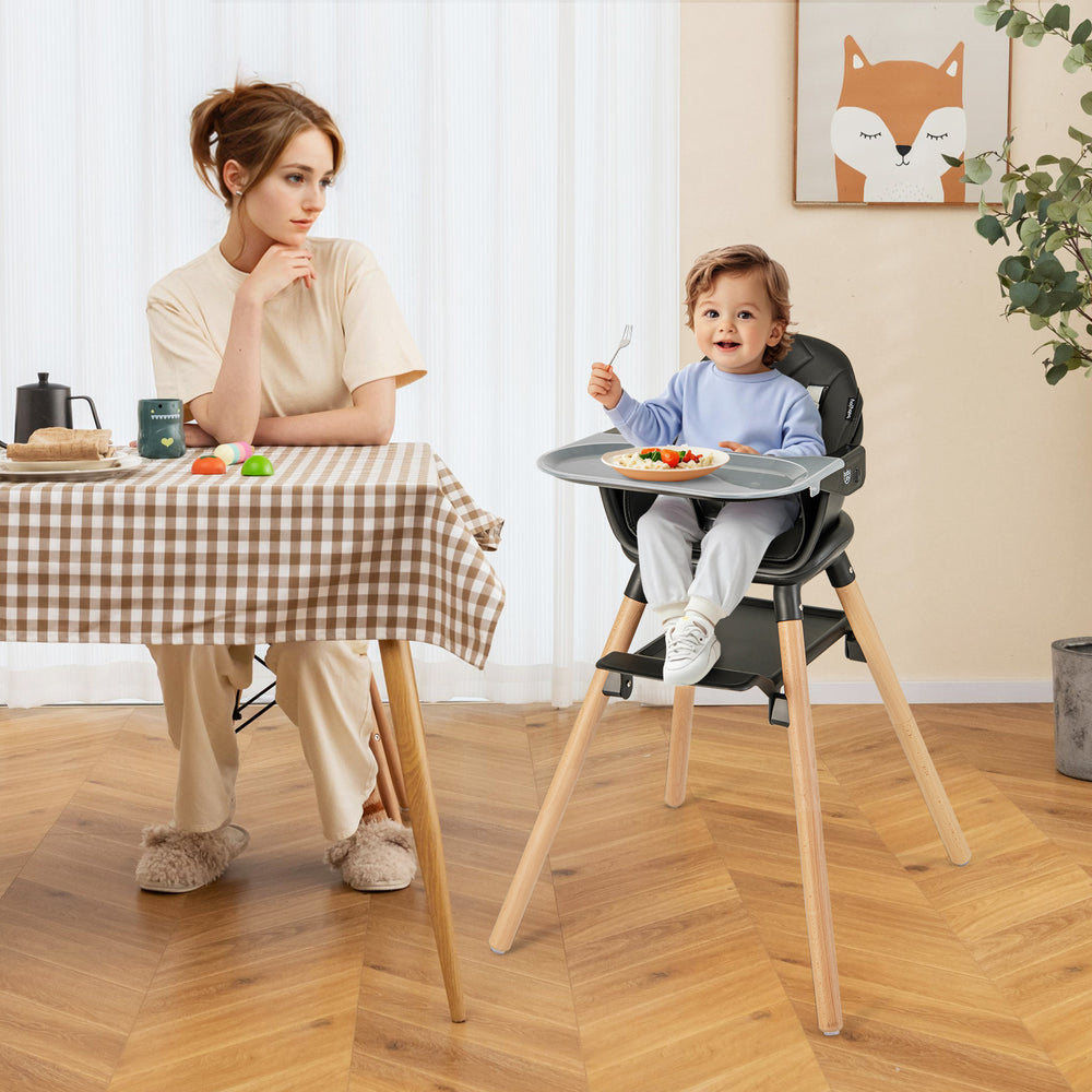6 in 1 Convertible Highchair with Safety Harness and Removable Tray-Black - Gallery View 1 of 9