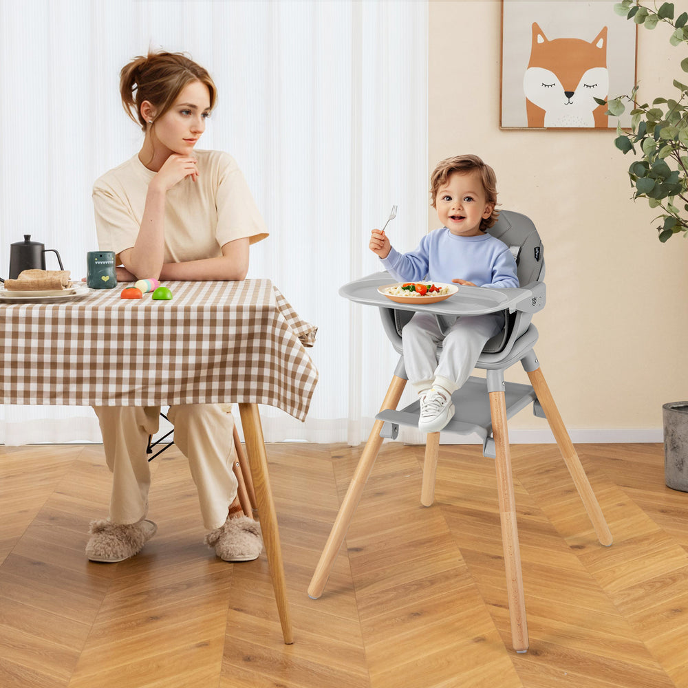 6 in 1 Convertible Highchair with Safety Harness and Removable Tray-Gray - Gallery View 1 of 9