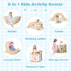 6-in-1 kids climbing arch playset with removable cushion, featuring a rocker, tunnel, lounge chair, and sensory table.