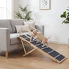 Height adjustable foldable dog ramp made of wood, designed for easy access to high beds and couches.
