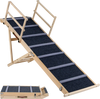 Foldable dog ramp with 6 adjustable heights, featuring a sturdy wooden frame and textured surface for easy access.