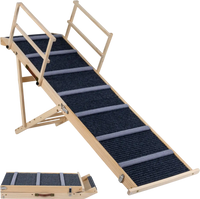 Foldable dog ramp with 6 adjustable heights, featuring a sturdy wooden frame and textured surface for easy access.
