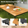 Rectangular acacia wood dining table with powder-coated metal legs, featuring smooth edges and adjustable foot pads for.
