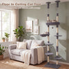 6-tier floor to ceiling cat tree in gray with plush bed, sisal scratching posts, and adjustable height for playful cats.