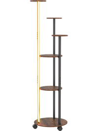 6-tier plant stand with RGB light in rustic brown, featuring wheels for easy relocation and space-saving design for.