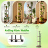 6-tier plant stand with RGB light and wheels in rustic brown, perfect for indoor display and easy relocation.