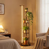 6-tier plant stand with RGB light and wheels in rustic brown, perfect for displaying potted plants indoors.