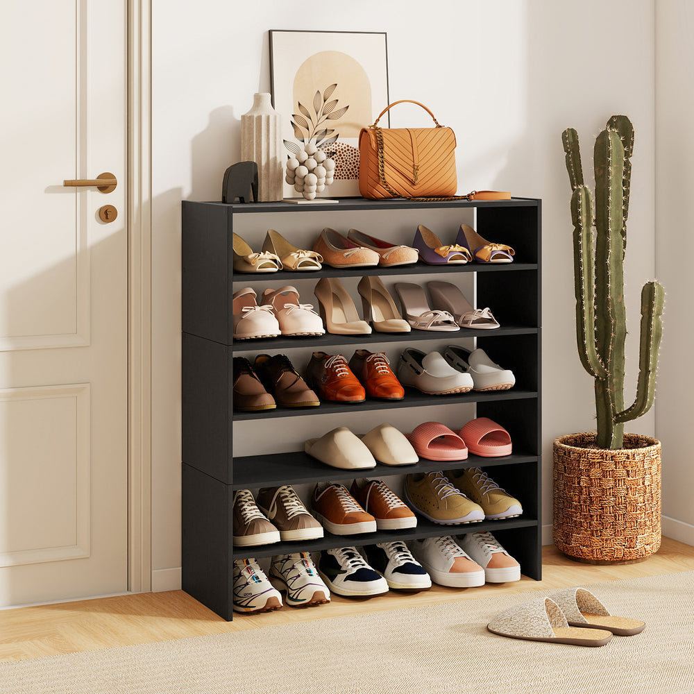6-tier Shoe Rack with Anti-tipping Device for Entryway-Black - Gallery View 1 of 9