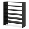6-tier black shoe rack with spacious shelves and anti-tipping device, perfect for entryway storage and organization.
