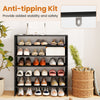 6-tier black shoe rack with anti-tipping device, featuring spacious shelves for entryway or closet storage.