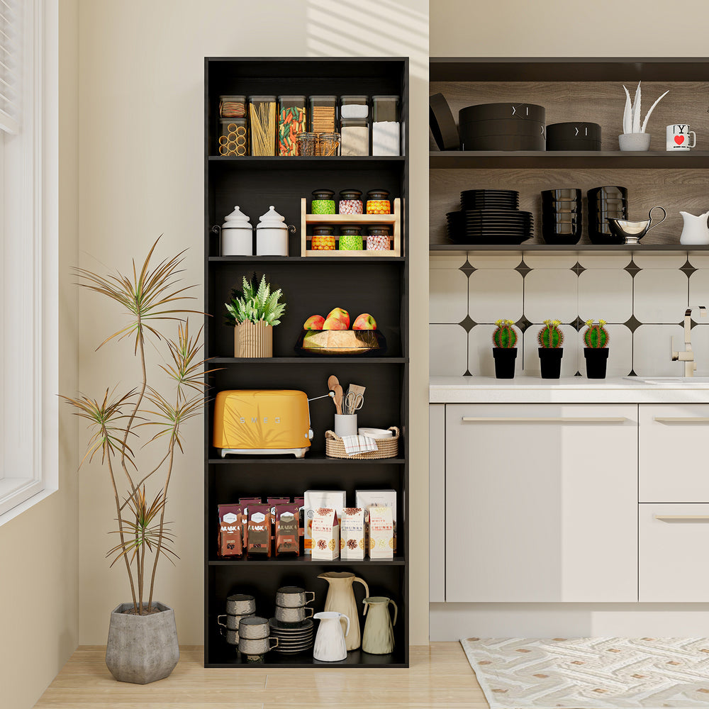 6-Tier Bookcase with 6 Open Shelves and Anti-Toppling Kits-Black - Gallery View 1 of 10