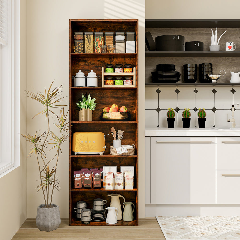 6-Tier Bookcase with 6 Open Shelves and Anti-Toppling Kits-Rustic Brown - Gallery View 1 of 10