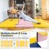 Tri-fold gym mat in yellow, featuring a removable zippered cover and hook and loop fasteners for versatile use.
