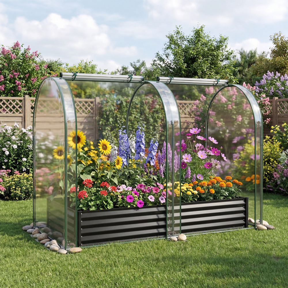 6 x 3 x 1 FT Galvanized Raised Garden Bed with Greenhouse Cover-Black - Gallery View 1 of 10