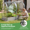 Galvanized raised garden bed with greenhouse cover, featuring roll-up zippered windows for improved ventilation and.
