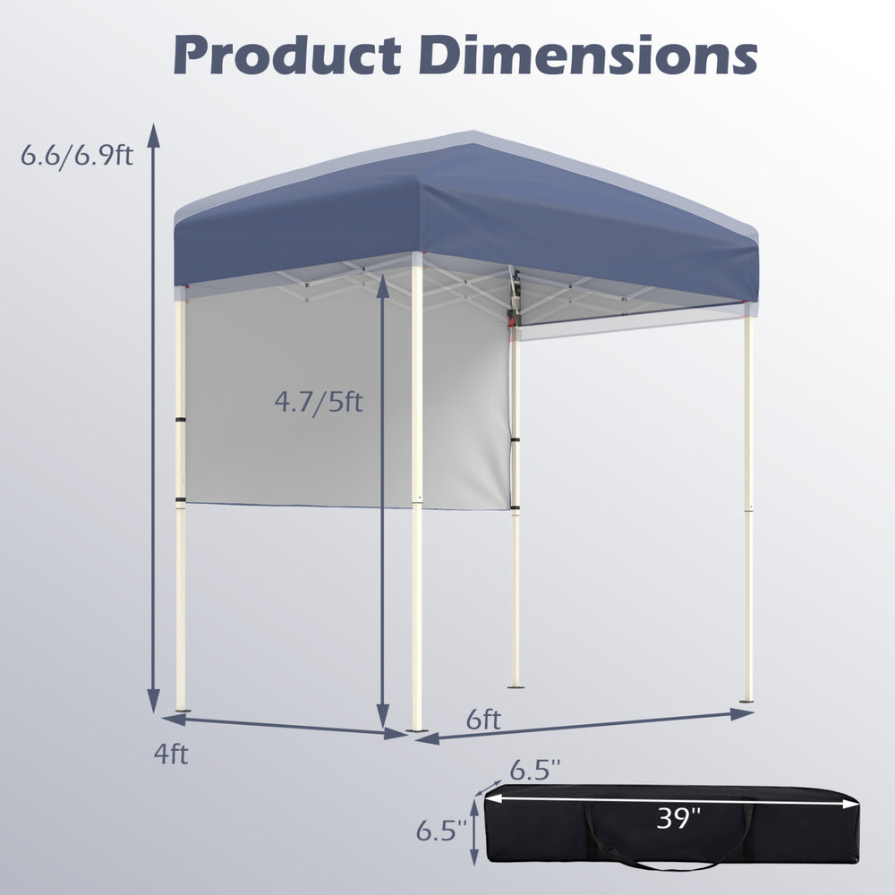 6 x 4 FT Pop-Up Canopy Tent with 1 Half Sidewall Easy Setup Folding Outdoor Sun Shelter - Gallery View 5 of 10