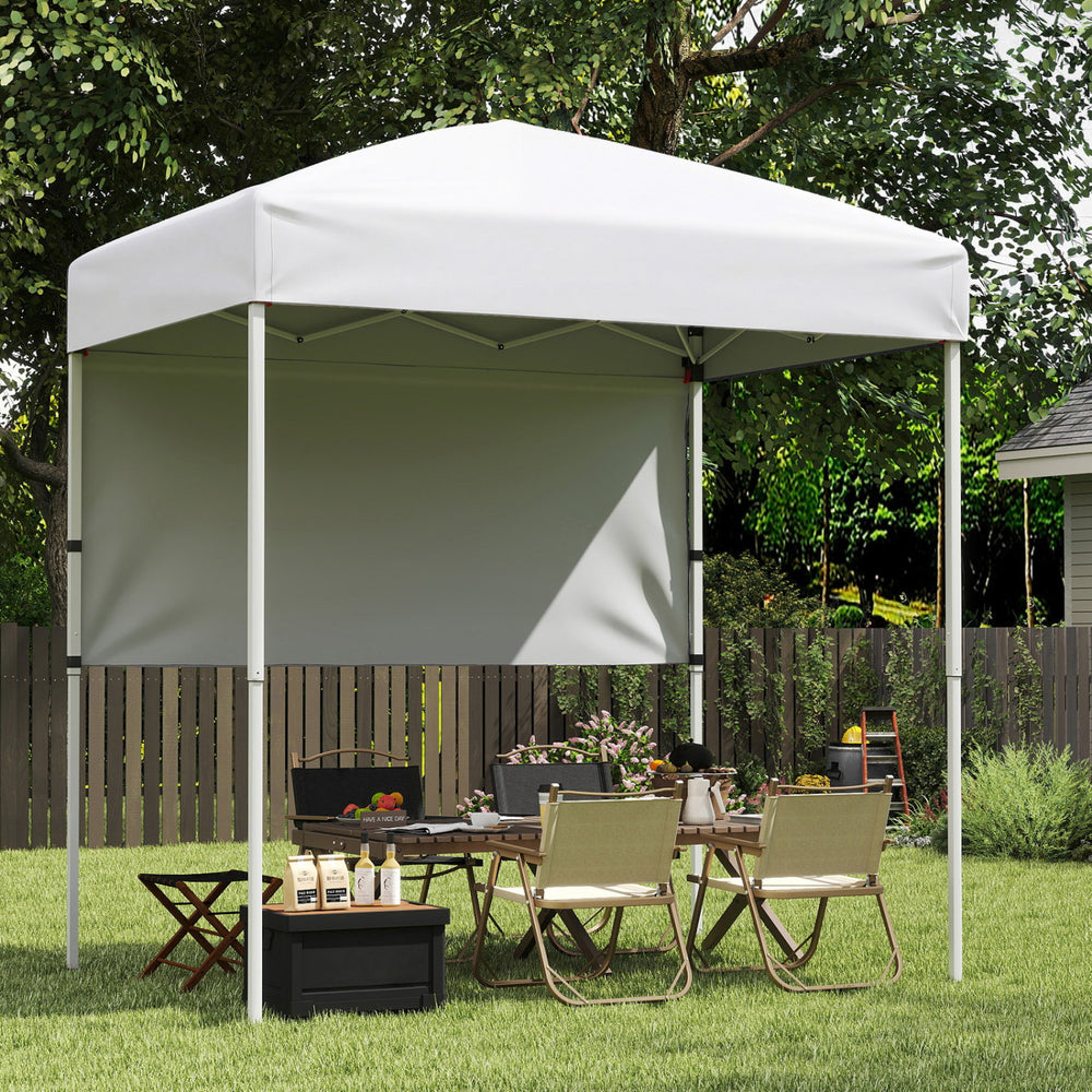 6 x 4 ft Pop-Up Canopy Tent with 1 Half Sidewall Easy Setup Folding Outdoor Sun Shelter-White