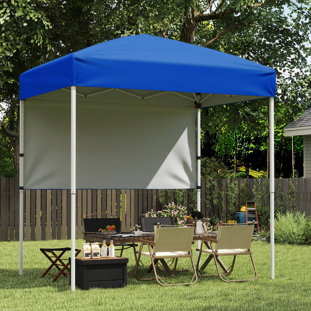 6 x 4 ft Pop-Up Canopy Tent with 1 Half Sidewall Easy Setup Folding Outdoor Sun Shelter-Blue