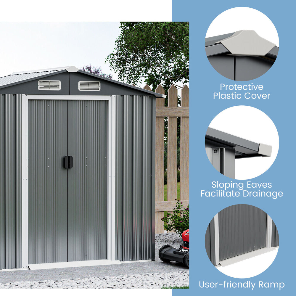 Costway Metal Storage Shed 6' x 4' with Sliding Double Lockable Doors New