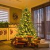 Pre-lit 6ft Christmas tree with 280 warm white LED lights, featuring a lush design and 8 lighting modes, perfect for.