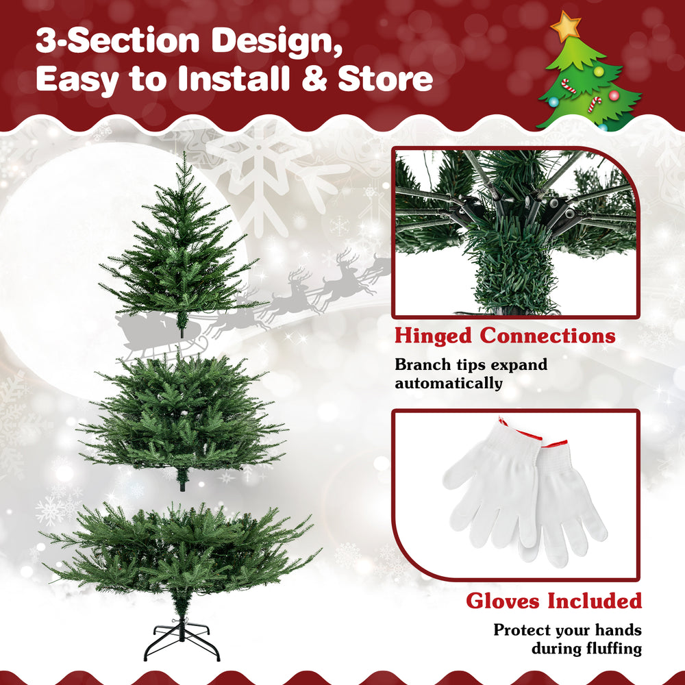 Pre-lit 6ft Christmas tree with 280 warm white LED lights, featuring a 3-section design for easy installation and.
