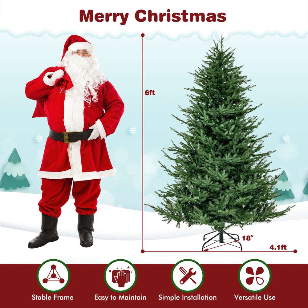 6ft pre-lit Christmas tree with 280 warm white LED lights, featuring a stable frame and easy installation for festive.