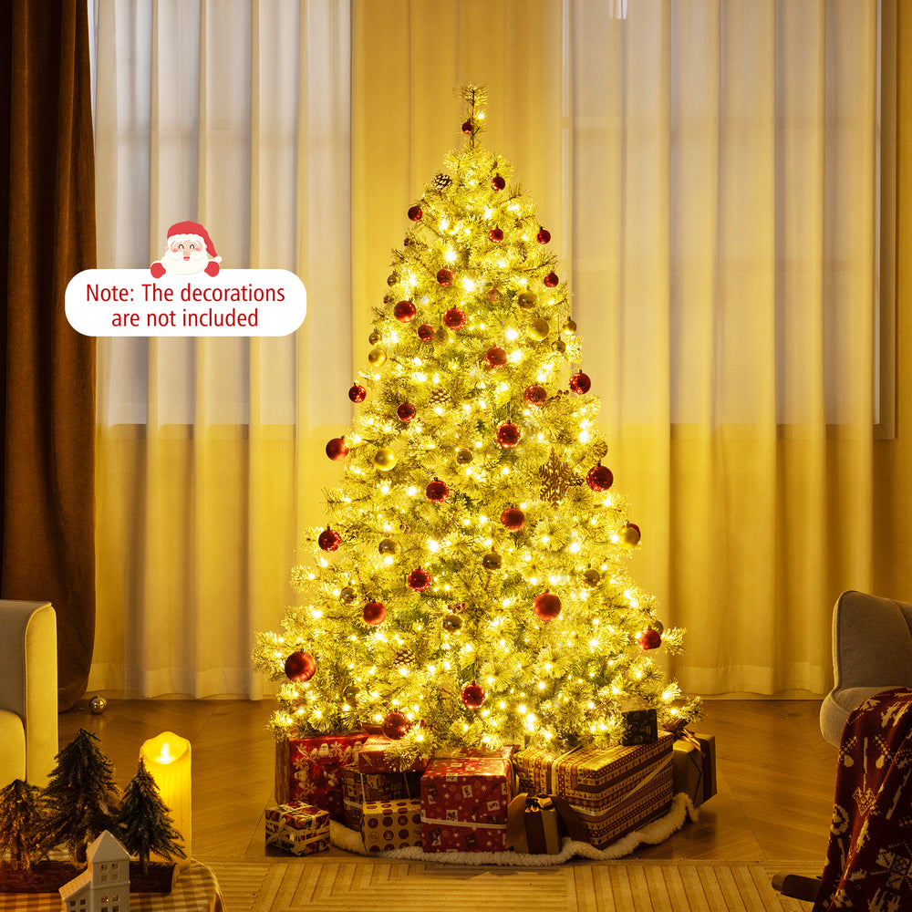 6 ft pre-lit artificial Christmas tree with 598 branch tips, featuring warm white LED lights for festive holiday decor.
