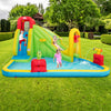 Outdoor inflatable water bounce house with slide and spray features, made of premium Oxford material for garden fun.