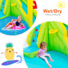 Outdoor inflatable water bounce house featuring vibrant colors, mesh walls for safety, and wet/dry play options.