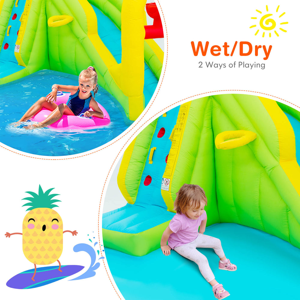 Inflatable Splash Jump Slide in vibrant colors, designed for wet/dry play, perfect for gardens and parks.