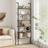 6-tier Ladder Shelf 72 Inches Industrial Wall Mounted Bookshelf-Oak - Gallery View 1 of 9