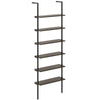 6-tier ladder shelf in oak with industrial design, wall-mounted for storage of plants, photos, and crafts.